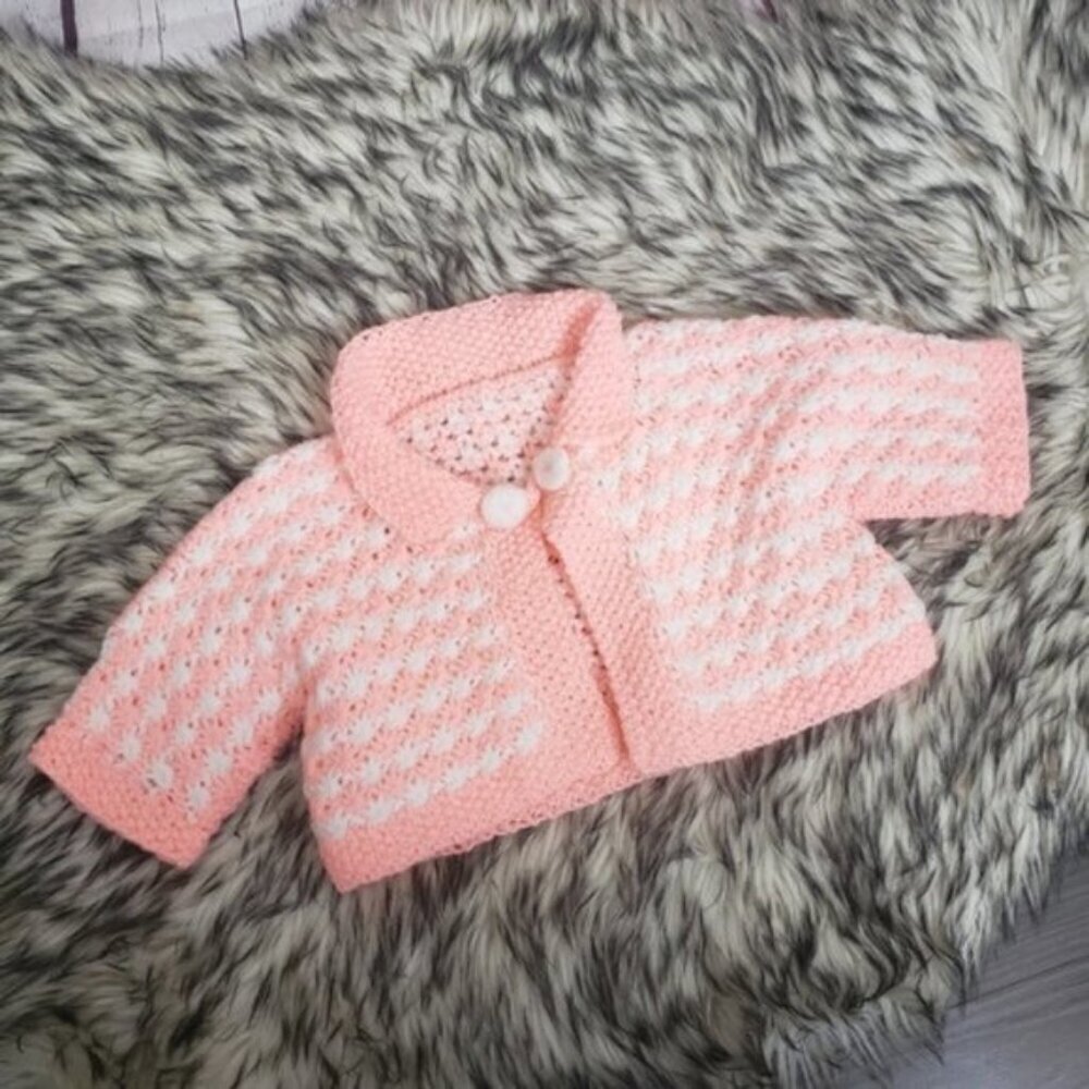 Vintage Hand Knit Baby Girl Sweater Cardigan 70s 80s Boho Cottagecore Bo…